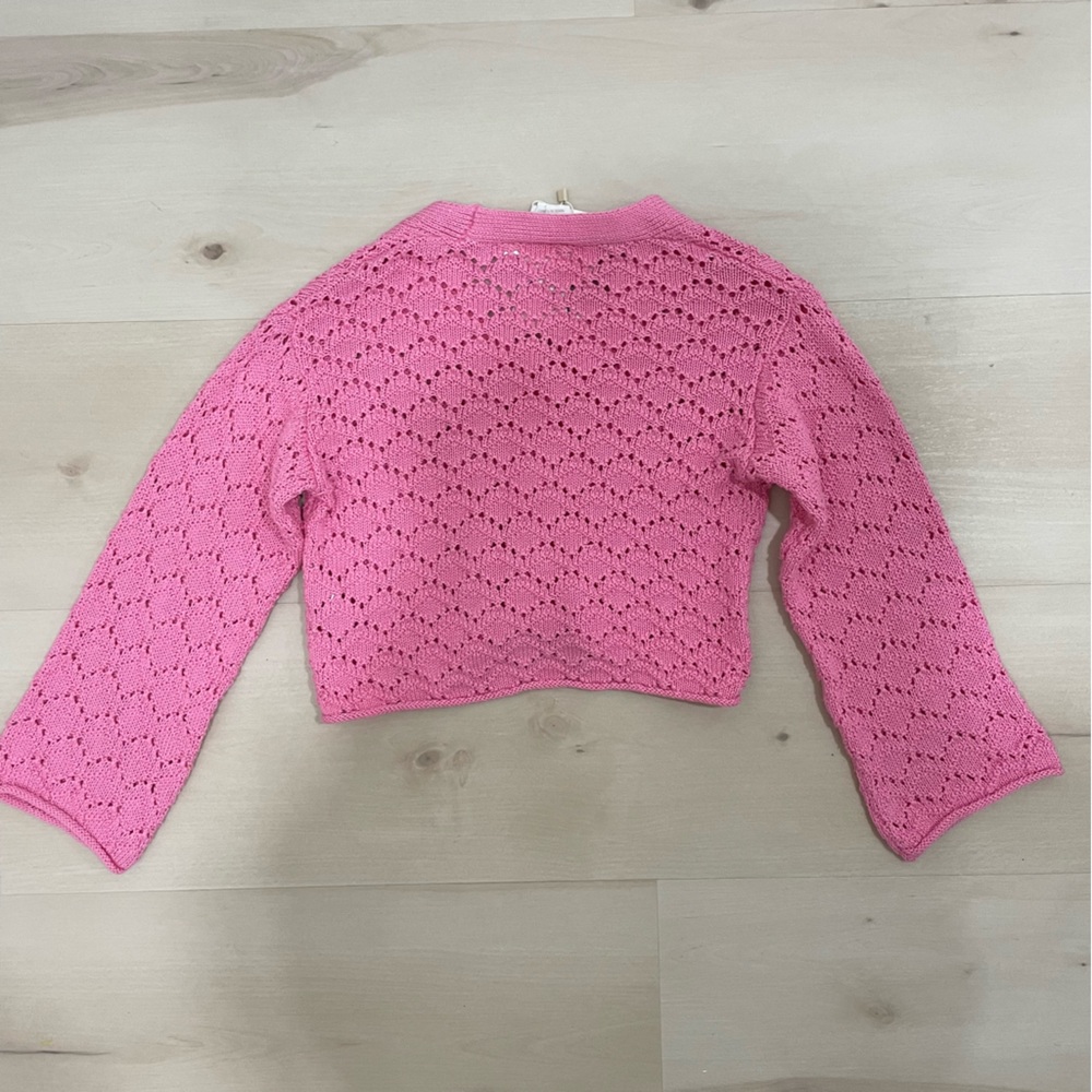 NWT Zara Girl's 5-6 Open Knit Cardigan Sweater Pink Button Down V Neck - Picture 8 of 11